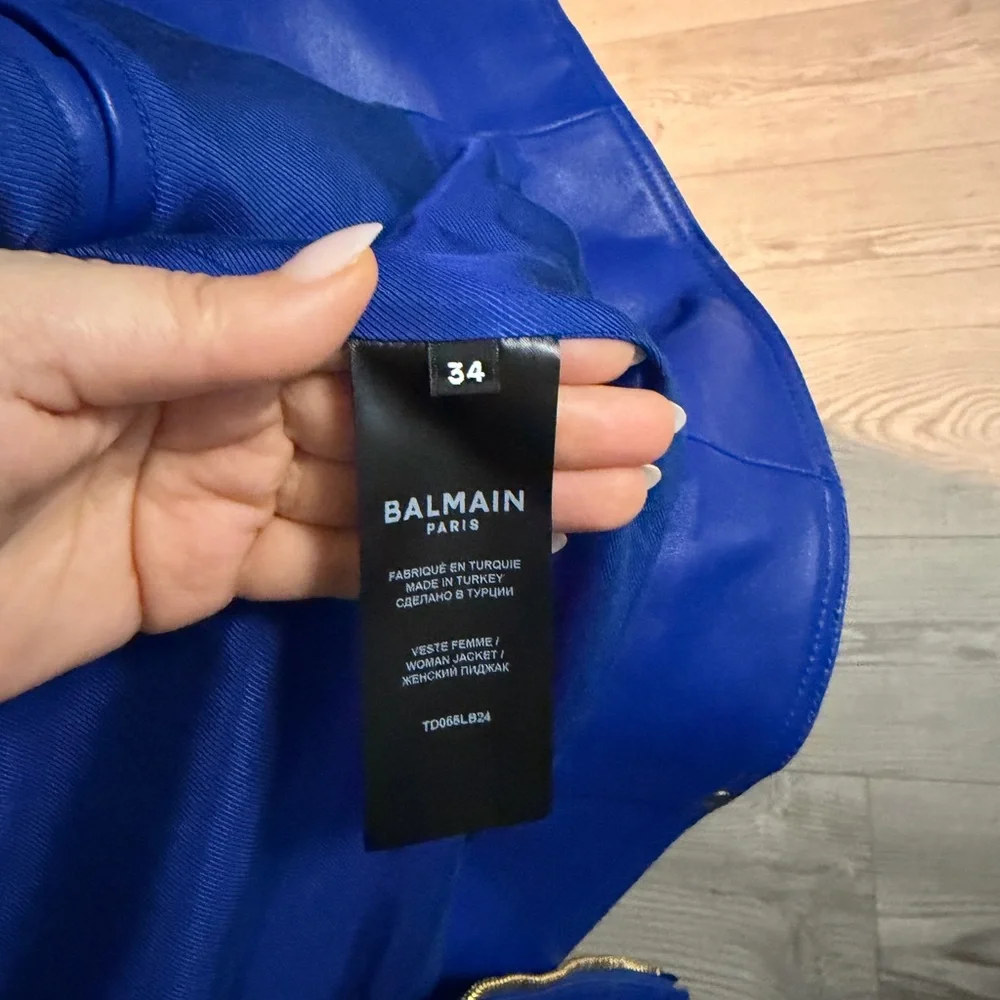 Balmain Royal Blue Leather Jacket with Gold Details - Picture 5 of 8